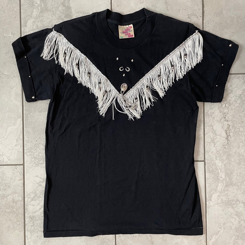 Vintage 80s 90s Hazelwood Southwestern Fashion Fringe Womens T-Shirt Size L